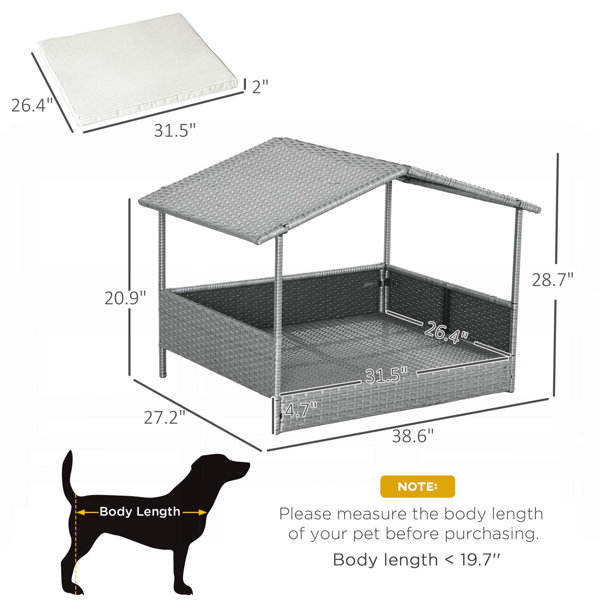 Latitude Run® Wicker Dog House with Canopy, Rattan Bed and Water ...